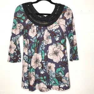 Anthropologie Meadow Rue Floral Top Crochet Detail